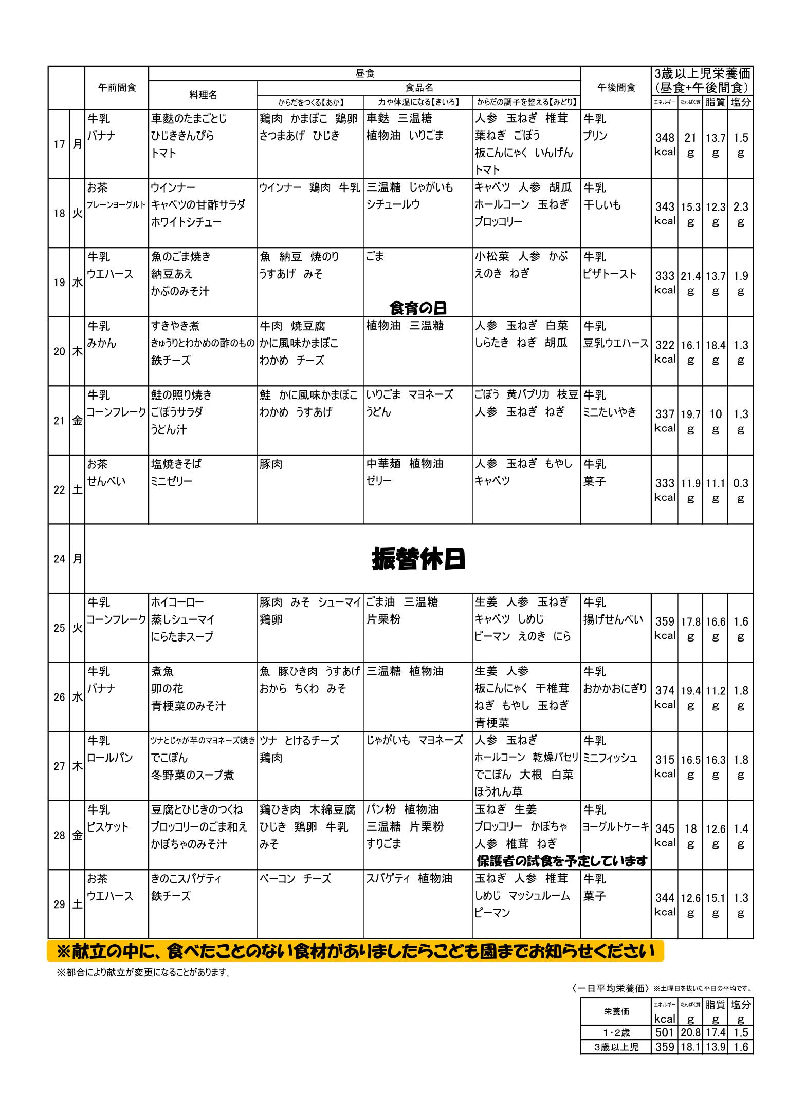 令和2年2月 離乳食予定献立表 献立表 幼保連携型認定こども園 かわちこども園